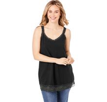 Plus Size Women's Lace-Trim V-Neck Tank By Woman Within In Black (Size 22/24) Top