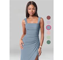 Azazie Plus Size Sheath/Column Straight Floor-Length Mesh Bridesmaid Dresses, Dusty Blue , Size A26-Azazie Jesaphine