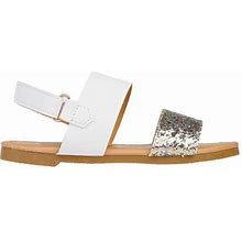 Bebe Sparkly Leatherette Flat Strap Sandals, White Multi (Girls')