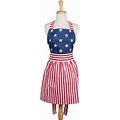31" Red And White Striped American Flag Inspired Skirt Apron Dress With Extra Long Ties, Brt Red