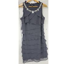 S.L. Fashions Silver Ruffled Layered Faux Pearl Rhinestone Dress Size