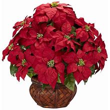 22in. H Red Poinsettia With Decorative Planter Silk Arrangement