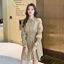 Sienne Long-Sleeve Plain Shirred Mini A-Line Shirt Dress - Womens