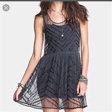 Free People Dresses | Free People Sheer Beaded Tank Dress | Color: Gray | Size: S