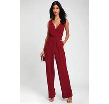 Burgundy Lace Wide-Leg Jumpsuit | Womens | Small (Available In M, L, XL) | 100% Polyester | Lulus Exclusive | Holiday Clothing | Jumpsuits