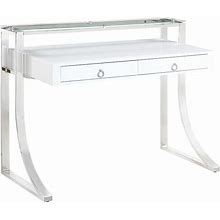 Coaster 2-Drawer Writing Desk Glossy White And Chrome Shape Rectangular - Coaster - 802141