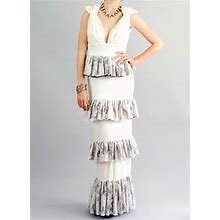 Dominique Ansari Dresses | Ivory Tiered Ruffle Gown-Size Small | Color: Black/Cream | Size: S