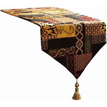 Artbisons Farmhouse Table Runner, 13X120 Inches Luxury Double Layer Cotton Jacquard Boho Table Runner With Tassel Golden Illusion Collection For