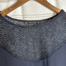 Zara Dresses | Zara Basic Mini Dress, Navy, 3/4 Length Sleeve, Size Xs, Lace At Neckline. | Color: Blue | Size: Xs