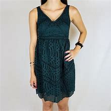 Ann Taylor Dresses | Ann Taylor Petite Green Lace A-Line Dress $129 | Color: Black/Green | Size: 00P