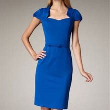 David Meister Dresses | David Meistercap-Sleved Belted Sheath Dress | Color: Blue | Size: 6