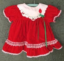 Vintage Red Velvet Dress - Baby Girls Red Velvet Dress - Red Vintage Dress - Vintage Dress With Tulip Collar - Size 14-19 Pounds