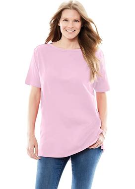 Plus Size Women's Perfect Short-Sleeve Boatneck Tunic By Woman Within In Pink (Size 3X)