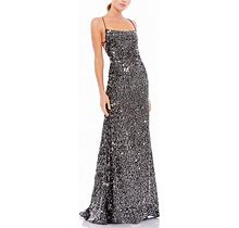 Mac Duggal Dresses | Mac Duggal Stretch Sequin Strappy Back Gown | Color: Silver | Size: 8