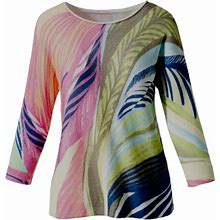 Chico's Sweaters | Nwt Womens Size 16 Chico's Multi-Palms Boat-Neck Pullover Knit Sweater Top | Color: Blue/Pink | Size: 16