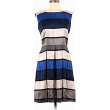 Danny & Nicole Casual Dress - A-Line Boatneck Sleeveless: Blue Stripes Dresses - Women's Size 8