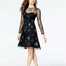 Taylor Dresses | Taylor Mesh Lace Floral Embroidered Tea Dress | Color: Black/Blue | Size: 6