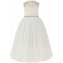 Ekidsbridal Ivory Lace Halter Flower Girl Dress Birthday Party Formal Evening Gown Junior Bridesmaid 213R4 4