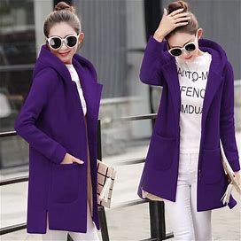 Fleece Long Hooded Coats Purple / XXL