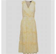 $165 Ralph Lauren Women's Yellow Floral Tiered Shirring Dress Petite Size 6P