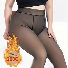 2 Pairs Women's Casual Pantyhose, Plus Size Solid Fleece Lined High Rise Slim Footed Pantyhose,Temu
