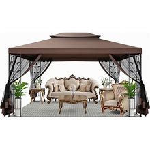 10'X10'/10'X13' Patio Canopy Gazebo With Mesh Screen, Mosquito Netting Vent Roof