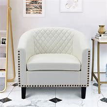 Living Room Linen Barrel Chair With Nailheads