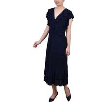 Ny Collection Petite Flutter Sleeve Ruffle Midi Dress - Navy - Size PS