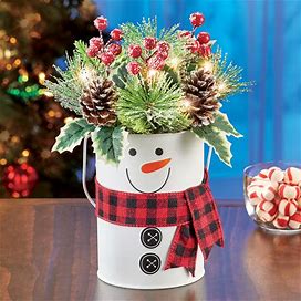 Collections Etc LED Lighted Artificial Snowman Christmas Centerpiece