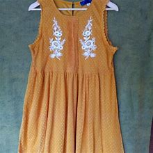 Blue Rain Dresses | Blue Rain Embroidered Mustard Babydoll Dress Large | Color: Yellow | Size: L