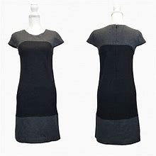 Vince Business Casual Black Color Block Wool Midi Dress