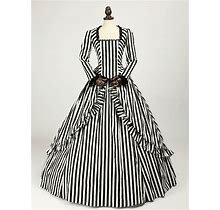 Victorian Gothic Cotton Black And White Beetlejuice Dress Sleepy Hollow Katrina Gown Theater (Size: S)