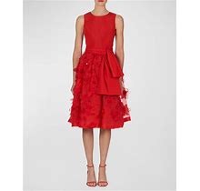 Carolina Herrera Flower Embroidered Applique Sleeveless A-Line Dress, Red, Women's, 10, Cocktail & Party Wedding Guest Dresses A-Line Dresses