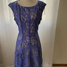 Julian Taylor Dresses | Purple Lace Dress With Nude Slip Underneath | Color: Cream/Purple | Size: 14