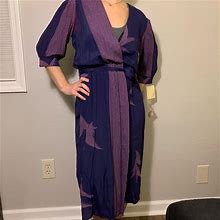 [ Vintage ] Nwt Deadstock 80S Wrap Dress | Color: Blue/Purple | Size: Xs