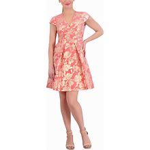 Vince Camuto Petite Metallic Jacquard Fit & Flare Dress - Pink - Size 10P