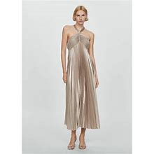 MANGO - Pleated Halter Neck Dress Silver - 10 - Women