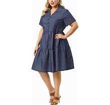 Agnes Orinda Plus Size Chambray Dress For Women Short Sleeve Button Down Flowy Tiered Shirt Dresses