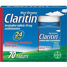 Claritin 24 Hour Allergy Medicine Nondrowsy Prescription Strength Allergy Relief Loratadine Antihistamine Tablets 70 Count, Blue, 70 Count (Pack Of 1)