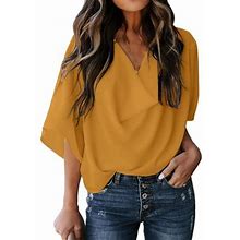 Edhitnr Women Clothing Women's Summer Tops Casual Draped V-Neck Flared Sleeve Loose Shirt Tops, Sizes S-3Xl Women Clothes Clearance Sale