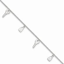Kazi Luxury Jewelry | Sterling Silver Polished Lock And Key 10in Plus 1in Ext. Anklet | Color: Silver/White | Size: Os