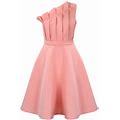 Quyuon Cocktail Dresses For Women Casual Skew Collar Pleated Sleeveless Dress Fashion Lightweight Midi Dress For Party Ladies Ruffle Dress Style-196 F