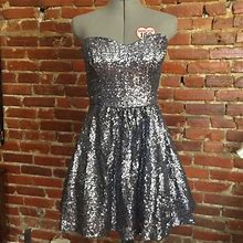 Windsor Dresses | Strapless Sequined Skater Dress | Color: Silver | Size: M