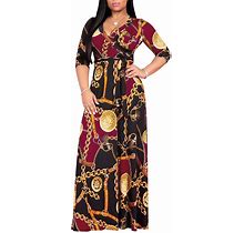 BFFBABY Women's Wrap V Neck Plus Size Maxi Dresses 3/4 Sleeves Chain Floral Printed Swing Dress With Belt