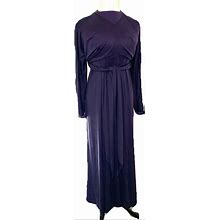 Vintage Dresses | Vintage 80S Womens Wool Maxi Dress With Wrap Yoke | Color: Black/Purple | Size: M/L