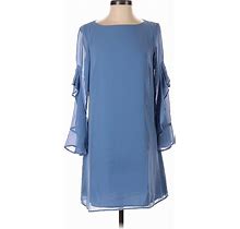 Ann Taylor Factory Casual Dress - Shift Crew Neck 3/4 Sleeves: Blue Solid Dresses - Women's Size 2 Petite