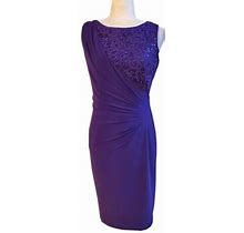 R&M Richards Purple Cocktail Lace Side Ruched Bodycon Dress Sequin