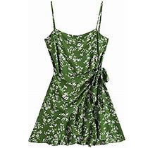 Zaful Womens Mini Dress Spaghetti Straps Sleeveless Boho Beach Dress L Greena, Green-A, Large