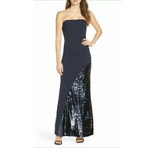 Eliza J Crepe & Sequin Embellished Strapless Evening Dress Size 14