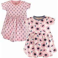 Touched By Nature Baby Girls Organic Cotton Short-Sleeve Dresses 2Pk, Garden Floral - Blossoms - Size 12-18m